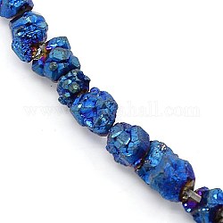 Electroplate Natural Gemstone Citrine Nuggets Beads Strands, Marine Blue, 6~7x7~8mm, Hole: 1mm, about 16inch