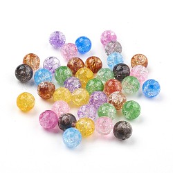Perles en acrylique transparentes craquelées, ronde, couleur mixte, 9.5~10x9mm, trou: 2 mm, environ 950 pcs / 500 g