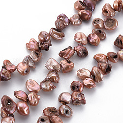 Chapelets de perles en Keshi naturel, perle de culture d'eau douce, teinte, pépites, saumon clair, 7~13x7~10x3~7mm, Trou: 0.5mm, Environ 64~66 pcs/chapelet, 14.96 pouce (38 cm)