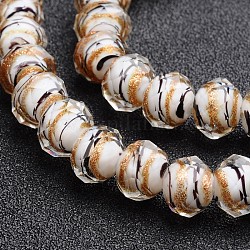Perles de roche au chalumeau faites main de sable doré, facette, blanc, 12x9mm, Trou: 1mm, 40 pcs / chapelet, 14.2~15.4 pouce