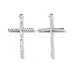Brass Micro Pave Clear Cubic Zirconia Pendants, Cross Charms, Platinum, 28.5x16x2mm, Hole: 1.4mm
