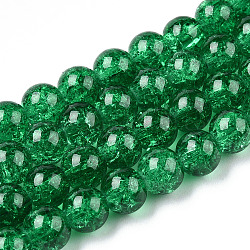 Spray pintado cuentas de vidrio crujido hebras, redondo, verde, 8mm, agujero: 1.3~1.6 mm, aproximamente 102~105 pcs / cadena, 30.55 pulgada ~ 31.18 pulgadas (77.6~79.2 cm)
