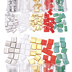 Nbeads 300pcs 10 perles de rocaille en verre opaque à 2 trous, rectangle, pour noël, couleur mixte, 4.5~5.5x2~5.5x2~2.5mm, Trou: 0.5~0.8mm