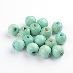 Dyed Wood Beads, Round, Nice for Children's Day Gift Making, Lead Free, Blue, about 14mm wide, about 13mm high, hole: 4mm, about 1200pcs/1000g