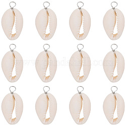 SUNNYCLUE 30Pcs Natural Cowrie Shell Pendants, Shell Charms with Eco-Friendly Copper Wire Loops, Real Platinum Plated, 27~30x14~15x7~7.5mm, Hole: 4mm