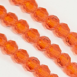 Abalorios de vidrio, facetas (32 facetas), redondo, naranja oscuro, 6mm, agujero: 1.2 mm, aproximamente 88~91 pcs / cadena, 19.49 pulgada ~ 20.08 pulgadas (49.5~51 cm)
