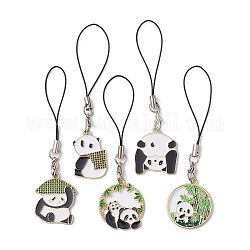 Panda Alloy Enamel Pendant Mobile Straps, Nylon Cord Mobile Accessories Decoration, Mixed Color, 9~9.5cm
