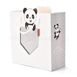 Sacs en papier rectangle, avec poignées en corde de coton, pour sacs-cadeaux et sacs à provisions, motif panda, 20x8.1x21.5~22 cm