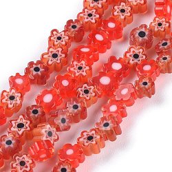 Millefiori a mano fili di perline di vetro, fiore, rosso, 3.7~5.6x2.6mm, Foro: 1 mm, circa 88~110pcs/filo, 15.75'' (40 cm)