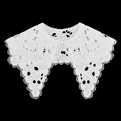 Col brodé informatisé en polyester, bordure en dentelle amovible, avec bouton nacré abs, Accessoires de vêtement, blanc, 30x62x0.15 cm