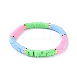Stretch-Armbänder, mit handgefertigten heishi perlen aus polymer clay und abstandsperlen aus messing, Farbig, 2-1/8 Zoll (5.3 cm)