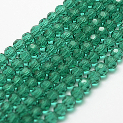 Chapelets de perles en verre transparent, imitation de cristal autrichien, facetté (32 facettes), ronde, vert de mer clair, 8mm, Trou: 1mm, Environ 70~72 pcs/chapelet, 20~21 pouce
