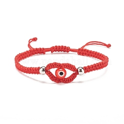 Braccialetto di perline intrecciate malocchio di lampwork, braccialetto dell'amicizia regolabile per le donne, rosso, diametro interno: 2-1/8~3-1/2 pollice pollici (5.3~8.8 cm)