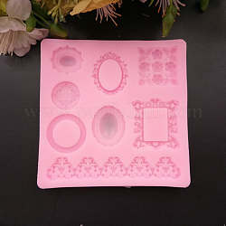 Food Grade Silicone Molds, Fondant Molds, For DIY Cake Decoration, Chocolate, Candy, UV Resin & Epoxy Resin Jewelry Making, Oval & Flat Round & Floral & Rectangle, Hot Pink, 90x90x8mm
