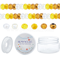 Sunnyclue Elektroplatte Glasperlenstränge, facettiert, Rondell, Gelb, 6x4 mm, Bohrung: 1 mm, 600 Stück / Karton