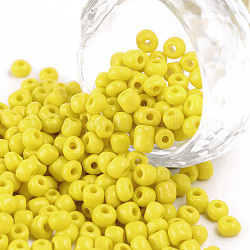 Perles de rocaille en verre, opaque graine de couleurs, ronde, jaune, taille: environ 4mm de diamètre, Trou: 1.5 mm, environ 1000 pcs/100 g
