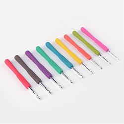 Алюминиевые вязальные крючки иглы, с пластиковой ручкой, разноцветные, 140x10 мм, 9 шт / коробка