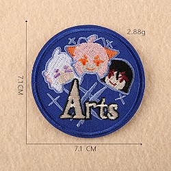 Computerized Embroidery Cloth Iron on/Sew on Patches, Costume Accessories, Appliques, Flat Round with Word Arts, Blue, 7.1cm