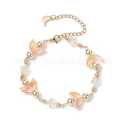 Bracelet en perles de verre lune et étoile avec 304 fermoirs en acier inoxydable, or, 7-3/4 pouce (19.7 cm)