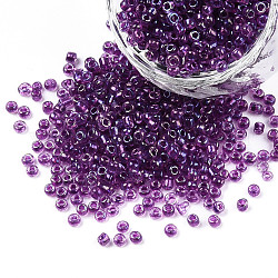 12/0 Glass Seed Beads, Inside Colours, Round Hole, Round, Transparent Colours Rainbow, Purple, 12/0, 2~2.5x1.5~2mm, Hole: 0.8mm, about 6666pcs/100g