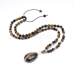 Natürliche Tigerauge hängende Halsketten, mit Messing-Zubehör, Träne mit Baum, 23.62 Zoll (60 cm)