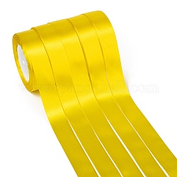 Ruban de satin à face unique, Ruban de polyester, jaune, 1 pouce (25 mm) de large, 25yards / roll (22.86m / roll), 5 rouleaux / groupe, 125yards / groupe (114.3m / groupe)