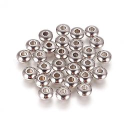 304 perline rondelle lisce in acciaio inossidabile, colore acciaio inossidabile, 6x3mm, Foro: 2 mm