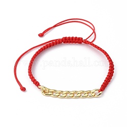 Unisex verstellbare Nylonfaden geflochtene Perlenarmbänder, mit vergoldeten Bordsteinketten aus Messing, rot, Innendurchmesser: 2~4-1/4 Zoll (5.2~10.7 cm)