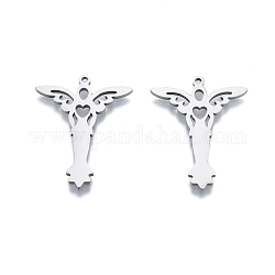 201 Stainless Steel Pendant,  Angel, Stainless Steel Color, 32.5x25x1.5mm, Hole: 1.6mm