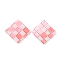 Checkerboard Style Rhombus Acrylic Pendants, Pink, 28x28x2.5mm, Hole: 1.2mm