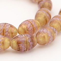 Handmade Gold Sand Lampwork Oval Beads Strands, Lilac, 18~19x12mm, Hole: 3mm, about 20pcs/strand, 14.5inch