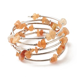 Bracelets enveloppants en perles d'aventurine rouge naturelle à 5 boucle pour femmes, bracelet fil mémoire en acier, platine, diamètre intérieur: 2-1/8 pouce (5.45 cm)