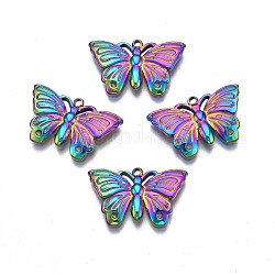 Rack Plating Rainbow Color 304 Stainless Steel Pendant Rhinestone Settings, Butterfly, 13x21.5x2.5mm, Hole: 1.4mm, Fit For 1.2mm Rhinestone