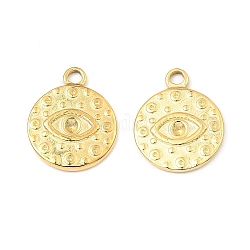 304 Stainless Steel Pendants Rhinestone Settings, Flat Round with Eye, Real 18K Gold Plated, Fit For 2mm Rhinestone, 18.5x15x2mm, Hole: 2mm