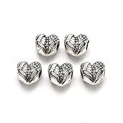 Tibetan Style Alloy European Beads, Large Hole Beads, Cadmium Free & Lead Free, Heart, Antique Silver, 11x12x7.5mm, Hole: 4.5mm, about 400pcs/1000g