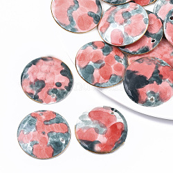 Handmade Porcelain Pendants, Ornamental with Gold, Flat Round, Colorful, 39x4.5mm, Hole: 2.5mm