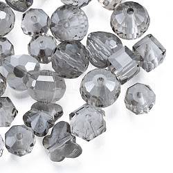 Abalorios de vidrio transparentes, formas mixtas, gris oscuro, 7~10x7~10x5~9.5mm, agujero: 1~1.5 mm