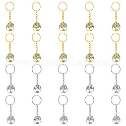 Hobbiesay 20pcs 2 porte-clés pendentif en alliage de style, avec l'anneau de la clé de fer, plat et circulaire avec arbre de vie, argent antique et or, 7.9~8.6 cm, 10 pièces / style