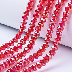 Chapelets de perles en verre électroplaqué, de couleur plaquée ab , facette, rondelle, rouge, 3.5x3mm, Trou: 0.4mm, Environ 123~127 pcs/chapelet, 13.7~14.1 pouce (35~36 cm)