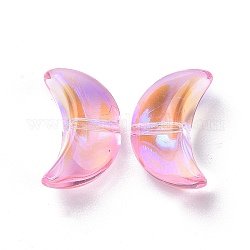 Cuentas de vidrio transparente electrochapa, color de ab chapado, luna, rosa perla, 14x9x6.5mm, agujero: 1.2 mm