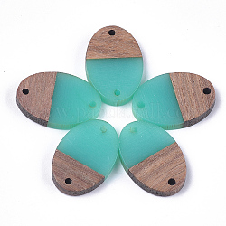 Connecteurs de liens en résine et bois de noyer, ovale, turquoise, 23x15.5x4mm, Trou: 1.8mm