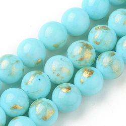 Natürliche Jade Perlen Stränge, mit Goldfolie, gefärbt, Runde, Licht Himmel blau, 4 mm, Bohrung: 1 mm, ca. 92~95 Stk. / Strang, 14.96 Zoll (38 cm)