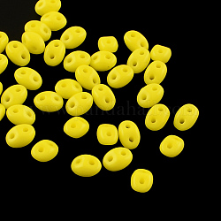2-Hole Seed Beads, Czech Glass Beads, Yellow, 5x3.5x3mm, Hole: 0.5mm, about 260pcs/20g