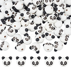 Nbeads 72 Stück europäische Naturholzperlen, großes Loch Perle, gefärbt, Panda, Bleifrei, weiß, 24x28.5x24.5 mm, Bohrung: 5 mm