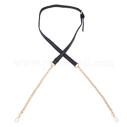Bretelles de sac en cuir pu réglables, avec chaîne en fer et fermoirs pivotants, noir, 110~125x1.55 cm