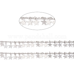 304 Edelstahl-Kabelketten, mit Sterne Charme, gelötet, mit Spule, Edelstahl Farbe, Sterne: 9x8x0.2 mm, Link: 2x2x0.8 mm