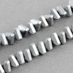 Electroplate Non-magnetic Synthetic Hematite Beads Strands, Triangle, Silver Plated, 4x5x3mm, Hole: 1mm, about 136pcs/strand, 15.5 inch