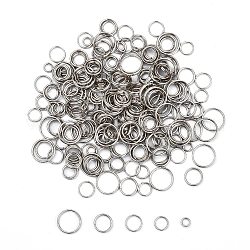 Anillos dobles de hierro, anillos de salto de doble bucle, tamaño mezclado, Platino, aproximamente 4~10 mm de diámetro