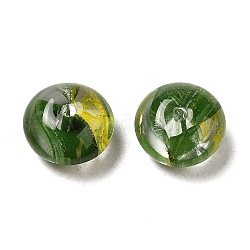 Abalorios de vidrio transparentes, rerondana plana, verde oscuro, 16x9.5mm, agujero: 2 mm