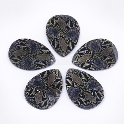 Printed Freshwater Shell Pendants, Teardrop, Black, 35x25x2mm, Hole: 1.2mm